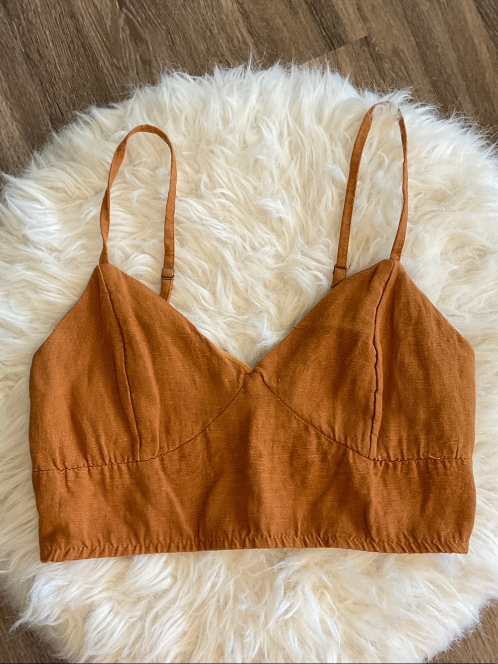 Rust Orange Linen Crop Cami Top